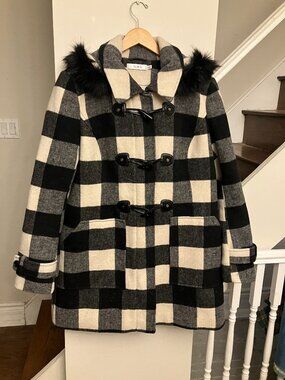 🍦Ricki's Black and White Checked Jacket with Hood